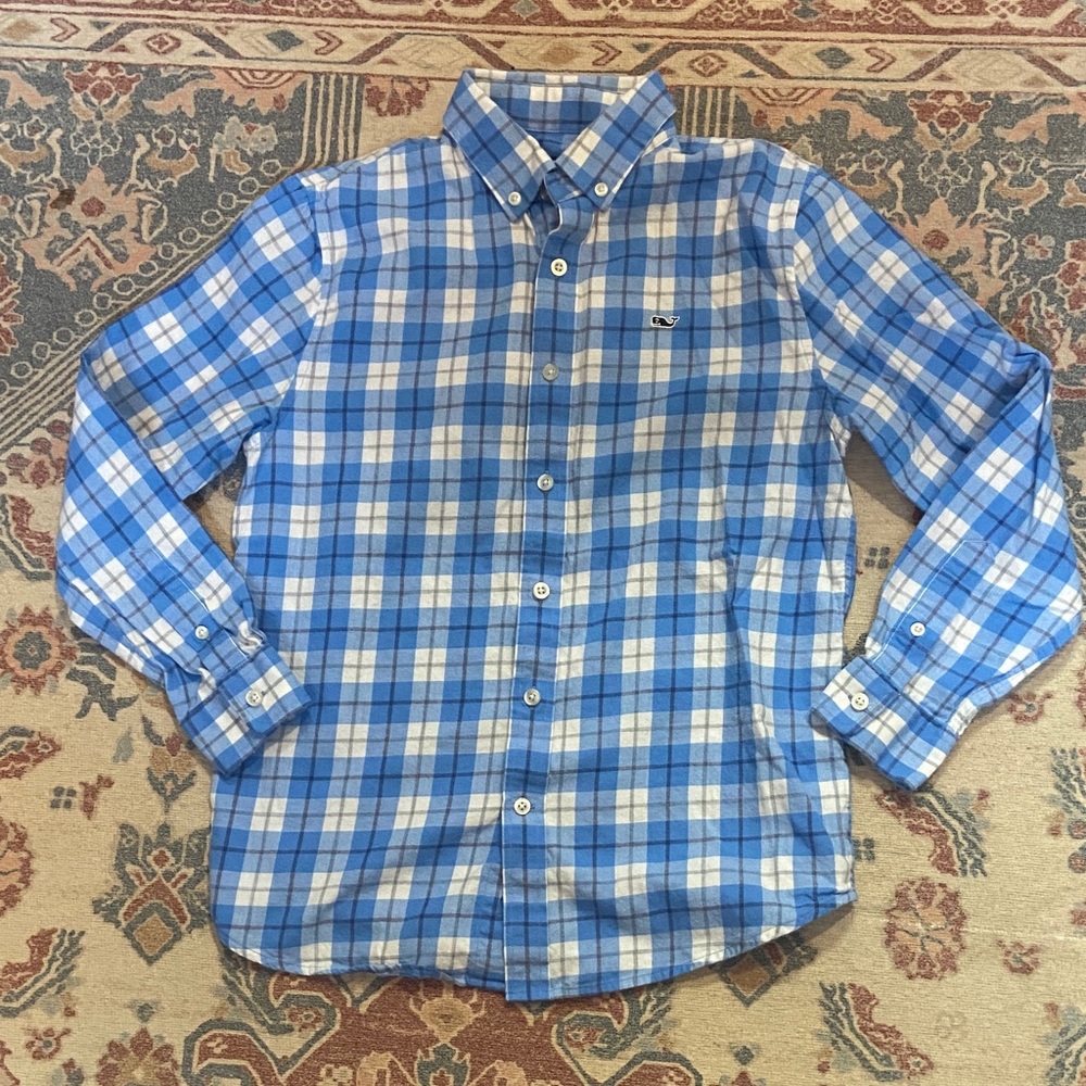 Vineyard Vines Blue and White Plaid Shirt
